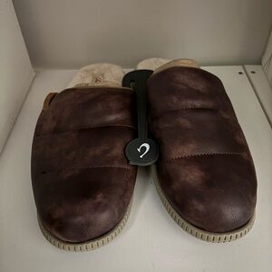 New. OluKai Dark Brown Leather Slip-Ons